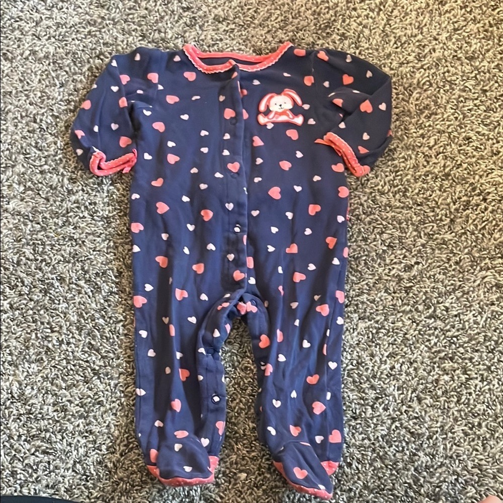 Child of Mine Navy and Pink Heart Button-up Footie PJs